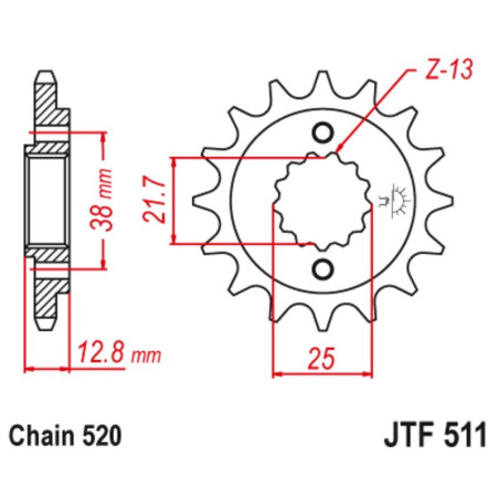 Kit de cadena EK/JT 520SRX2 15/43 - corona Standard