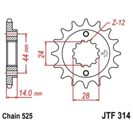 Kit de cadena EK/JT 525SRX2 16/46 - corona Standard
