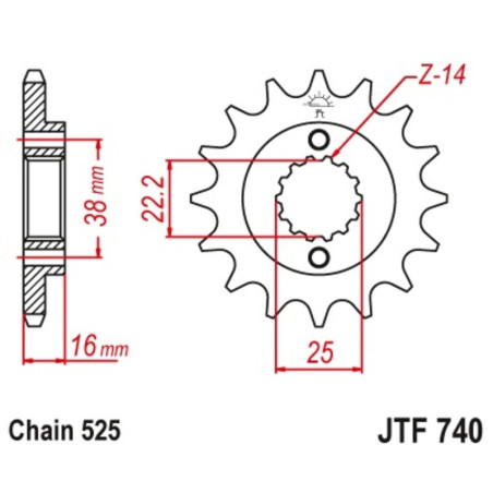 Kit de cadena EK/JT 525SRX2 15/42 - corona Standard