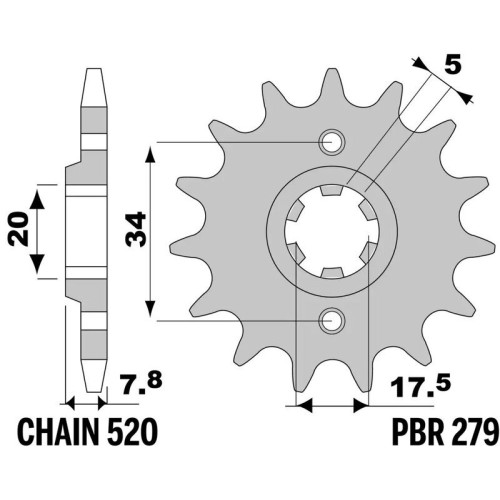 Kit de cadena EK/PBR 520SRX2 13/38 - corona Standard