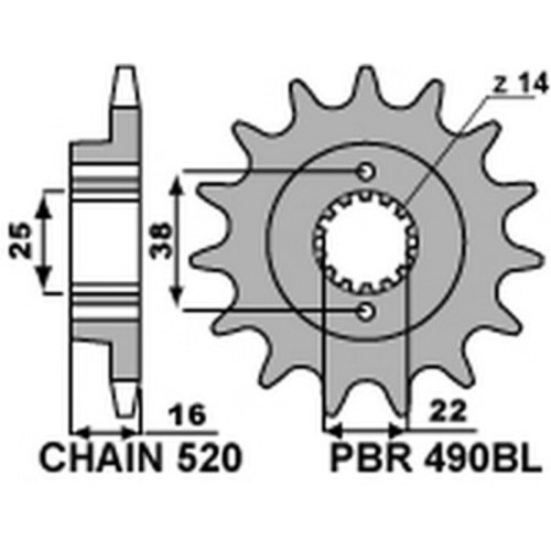 Kit de cadena EK/PBR 520SRX2 15/44 - corona Standard