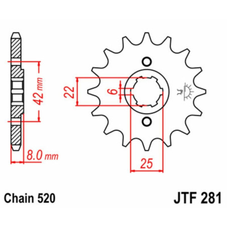 Kit de cadena EK/JT 520SRX2 15/43 - corona Standard
