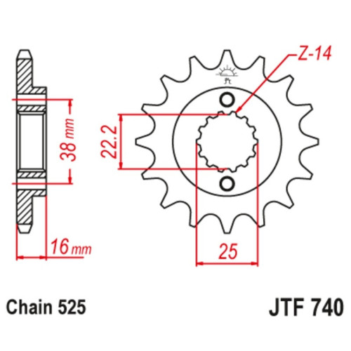 Kit de cadena EK/JT 525ZVX3 15/42 - corona Standard