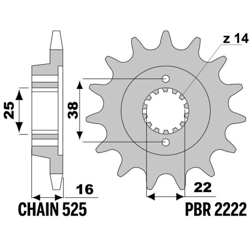 Kit de cadena EK/PBR 525ZVX3 15/39 - corona ultraligera anodizado duro