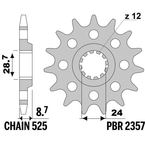 Kit de cadena EK/PBR 525ZVX3 18/46 - corona Standard