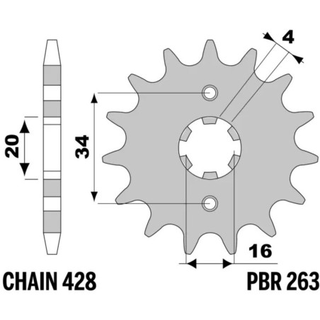 Kit de cadena EK/PBR 428SR 14/52 - corona Standard