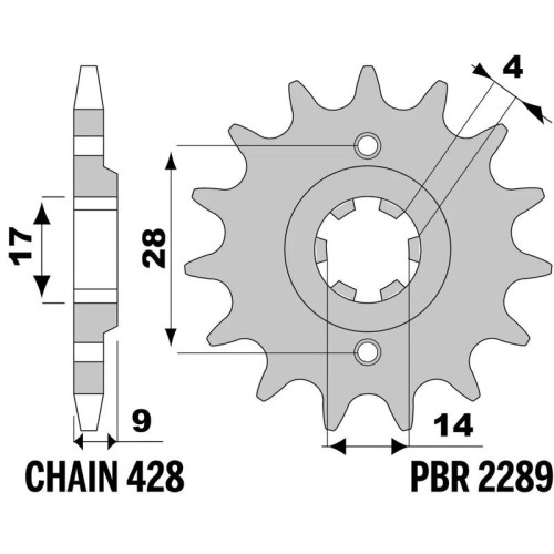 Kit de cadena EK/PBR 428DEH 13/60 - corona Standard