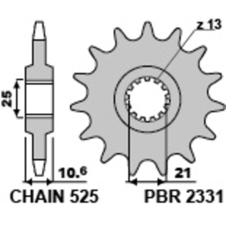 Kit de cadena EK/PBR 525H 14/42 - corona Standard