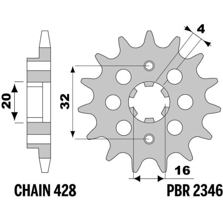 Kit de cadena EK/PBR 428DEH 14/57 - corona Standard