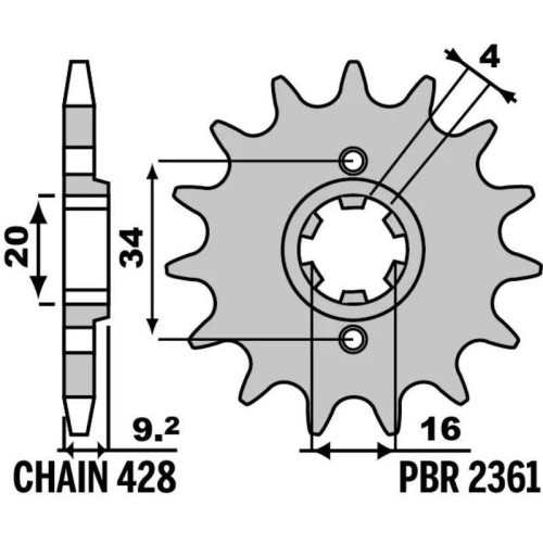 Kit de cadena EK/PBR 428DEH 14/47 - corona Standard