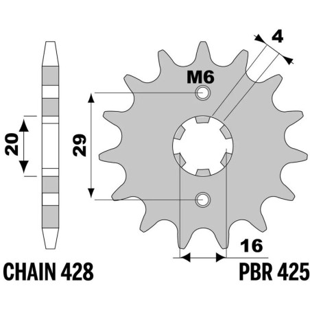 Kit de cadena EK/PBR 428ZVX 14/45 - corona Standard