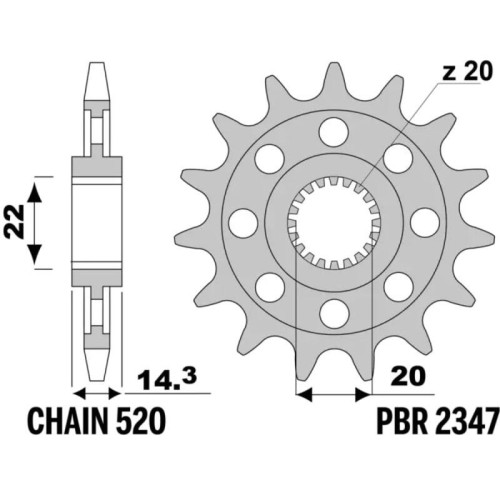 Kit de cadena EK/PBR 520SROZ2 16/40 - corona estándar