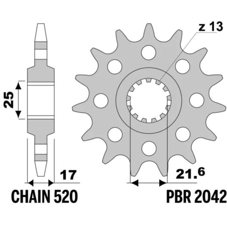 Kit cadena EK/PBR 520SRX2 17/43 - corona estándar