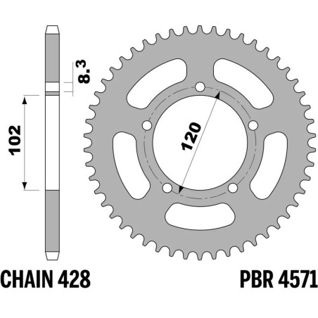 Kit cadena EK/PBR 428DEH 12/47-124 - corona standard