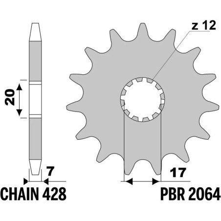 Kit cadena EK/PBR 428DEH 12/47-124 - corona standard