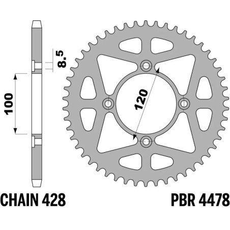 Kit cadena EK/PBR 428DEH 12/50-132 - corona standard