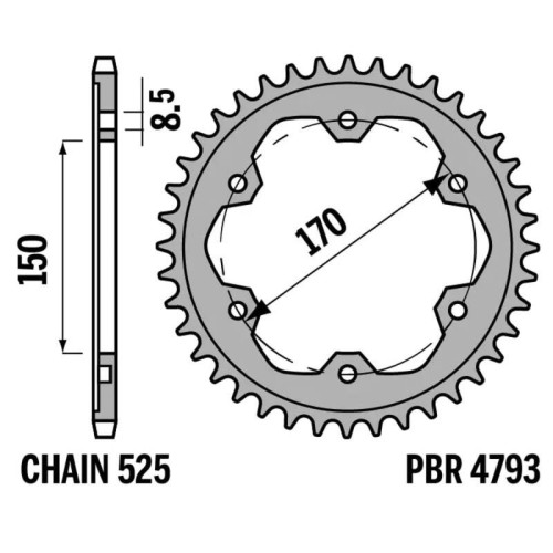 Kit de cadena EK/PBR 525ZVX3 17/44-118 - corona standard
