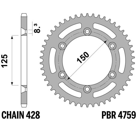 Kit de cadena EK/PBR 428DEH 14/60-146 - corona standard aluminium