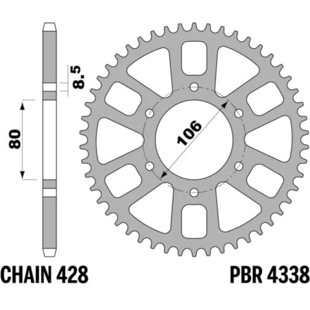 Kit de cadena EK/PBR 428DEH 12/56-132 - corona standard aluminium