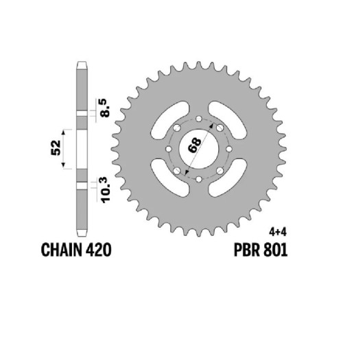 Kit cadena EK/PBR 420SR 12/46-114 - corona estándar