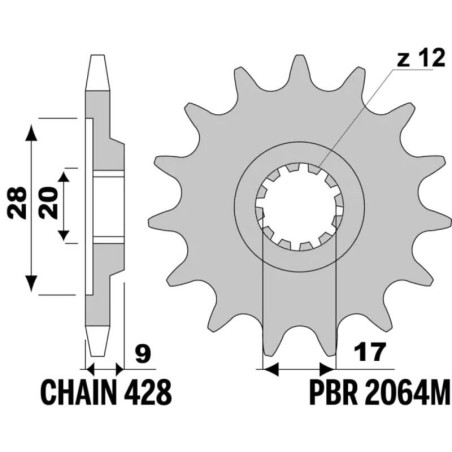 Kit de cadena EK/PBR 428DEH 14/62-140 - corona standard aluminium