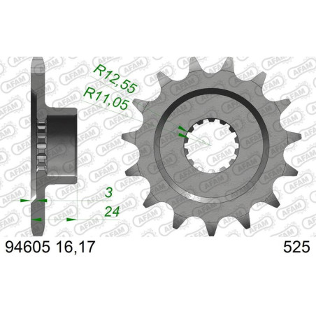 Kit de cadena AFAM 525XHR3 16/39-114 - corona standard