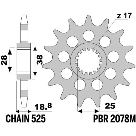 Kit cadena EK/PBR 525SRX2 20/47-120 - corona estándar