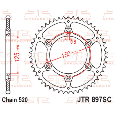 Kit de cadena EK/JT 520 SRX2 - 15/48-114 - Corona autolimpiante de acero