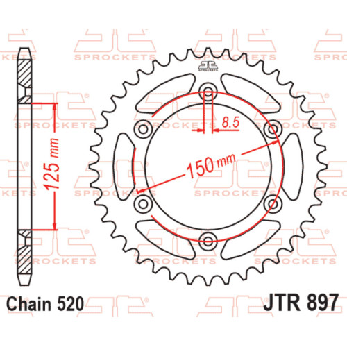 Kit de cadena EK/JT 520 ZVX3 - 16/42-114 - Corona de acero