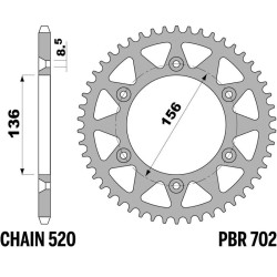 Kit de cadena EK/PBR 520 SRX2 - 13/48-112 - Corona de aluminio 2