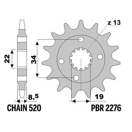 Kit de cadena EK/PBR 520 SRX2 - 15/44-112 - Corona reforzada de aluminio
