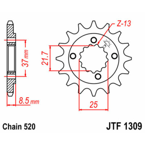 Kit de cadena EK/JT 520 SRX2 - 14/37-94 - Corona de acero