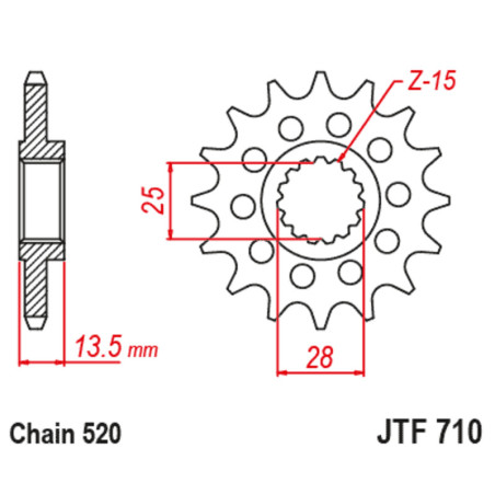 Kit de cadena EK/JT 520 SRX2 - 17/43-110 - Corona de acero
