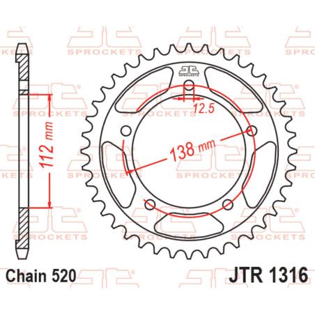 Kit de cadena EK/JT 520 SRX2 - 16/45-114 - Corona acero standard