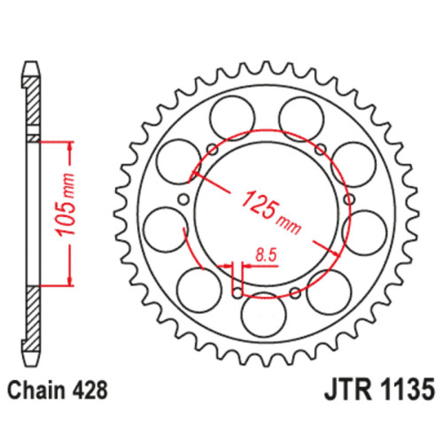 Kit de cadena EK/JT 428 DEH - 13/69-142 - Corona acero standard