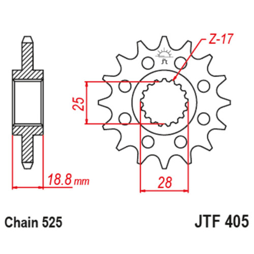 Kit de cadena EK/JT 525 SRX2 - 19/47-120 - Corona acero standard