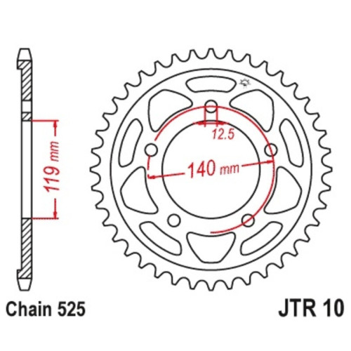 Kit de cadena EK/JT 525 MVXZ2 - 17/47-122 - Corona acero standard