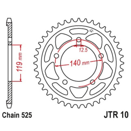 Kit de cadena EK/JT 525 MVXZ2 - 17/46-122 - Corona acero standard