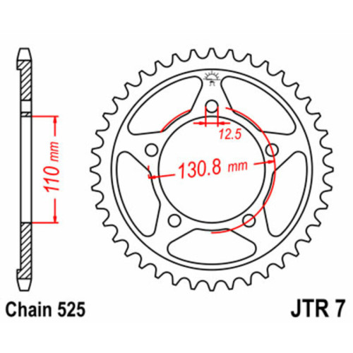Kit de cadena EK/JT 525 MVXZ2 - 17/45-120 - Corona acero standard