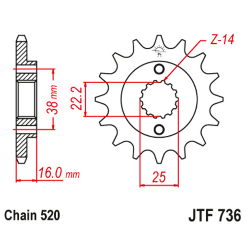 Kit de cadena EK/JT 520 SRX2 - 15/46-102 - Corona acero standard