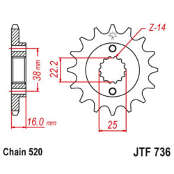 Kit de cadena EK/JT 520 MVXZ2 - 15/46-102 - Corona acero standard 2