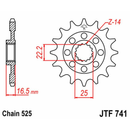 Kit de cadena EK/JT 525 SRX2 - 14/39-98 - Corona acero standard