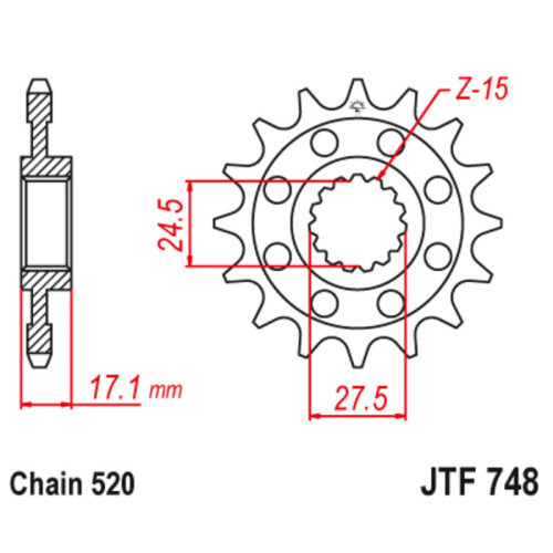 Kit de cadena EK/JT 520 ZVX3 - 15/44-106 - Corona acero standard