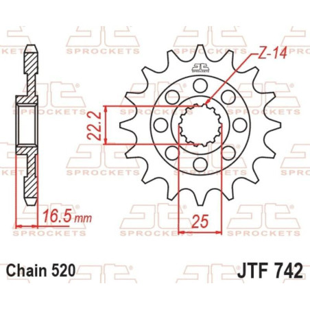 Kit de cadena EK/JT 520 MVXZ2 - 15/43-106 - Corona acero standard