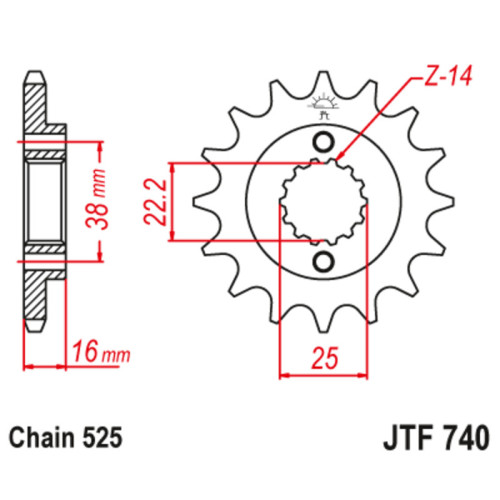 Kit de cadena EK/JT 525 ZVX3 - 15/43-114 - Corona acero standard