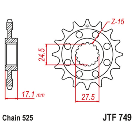 Kit de cadena EK/JT 525 ZVX3 - 16/42-124 - Corona acero standard