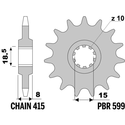 Kit de cadena EK/PBR 415RR 12/42-122 - corona standard
