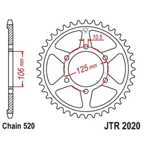 Kit de cadena EK/JT 520 MVXZ2 - 17/41-102 - Corona acero standard