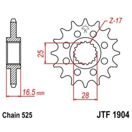 Kit cadena EK/JT 525ZVX3 17/38-112 - corona standard