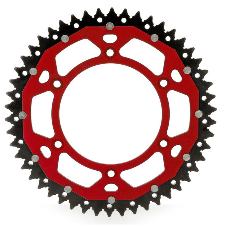 Corona ART doble compuesto (aluminio/acero) ultraligera autolimpiable - 51 dientes, paso 520, Roja